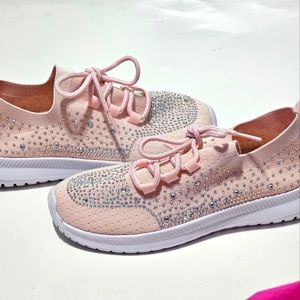 Gianni Bini Pink Rhinestone Lace Up Girl's Sneakers Size 4M NWT